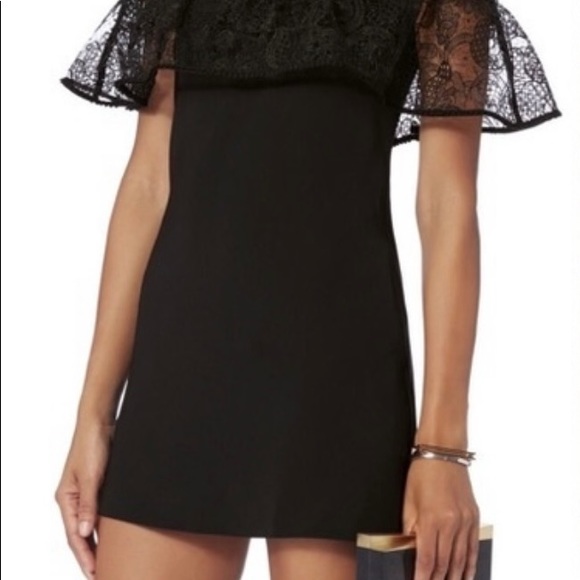 Self Portrait Lace Overlay Mini Dress With Velvet Bow - Black, Size 2, Pre-Owned - Picture 3 of 3